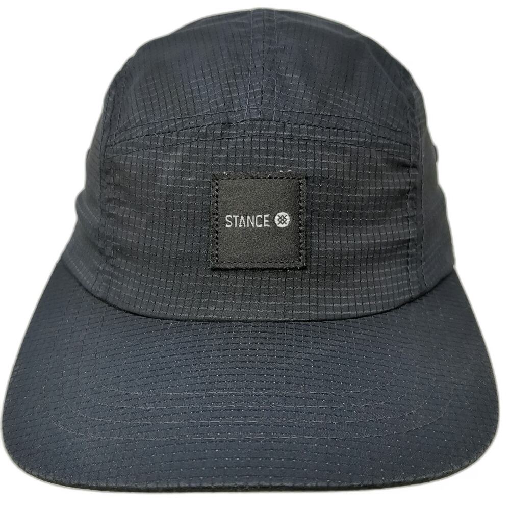 Stance 5 Panel Black One Size Hat Polyester Strapback Buckle Flat Brim Square